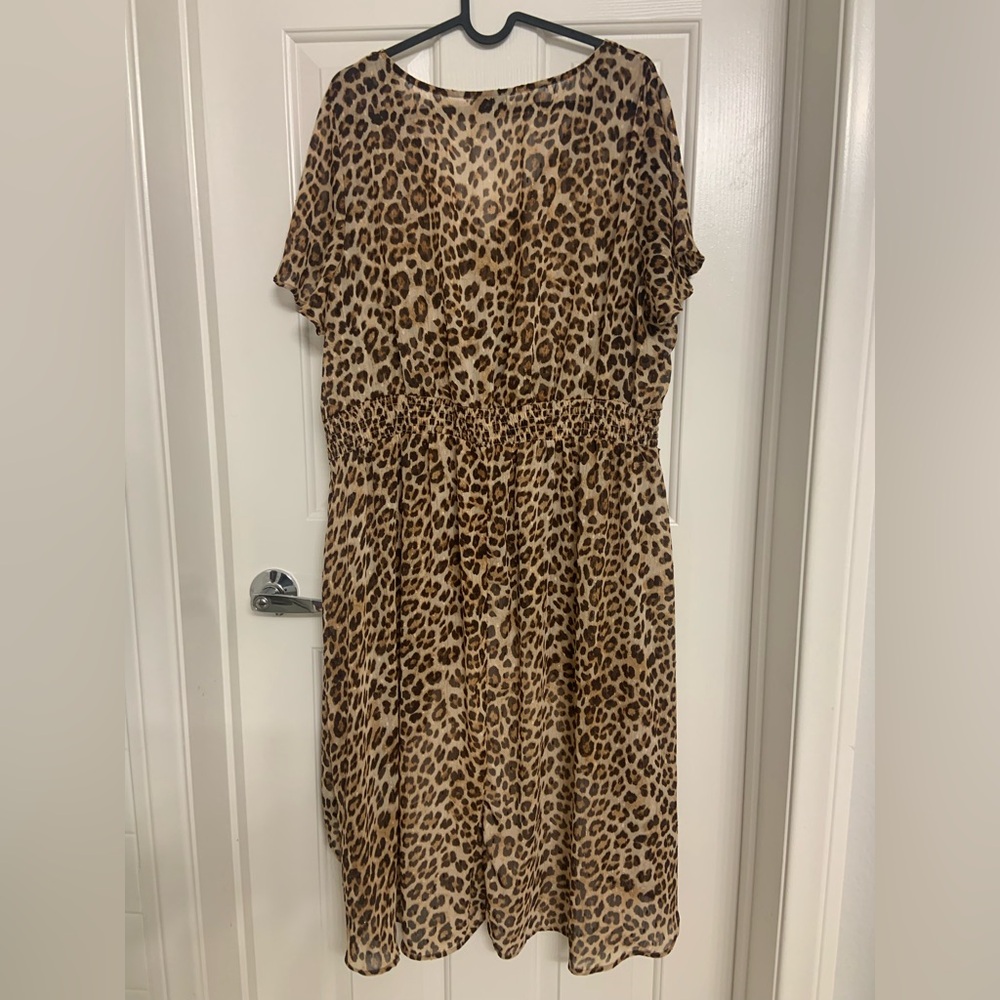 Torrid Leopard Print High Low Shirt Dress Brown Black Tan Gold Shimmer Sheer 2X - Picture 2 of 6